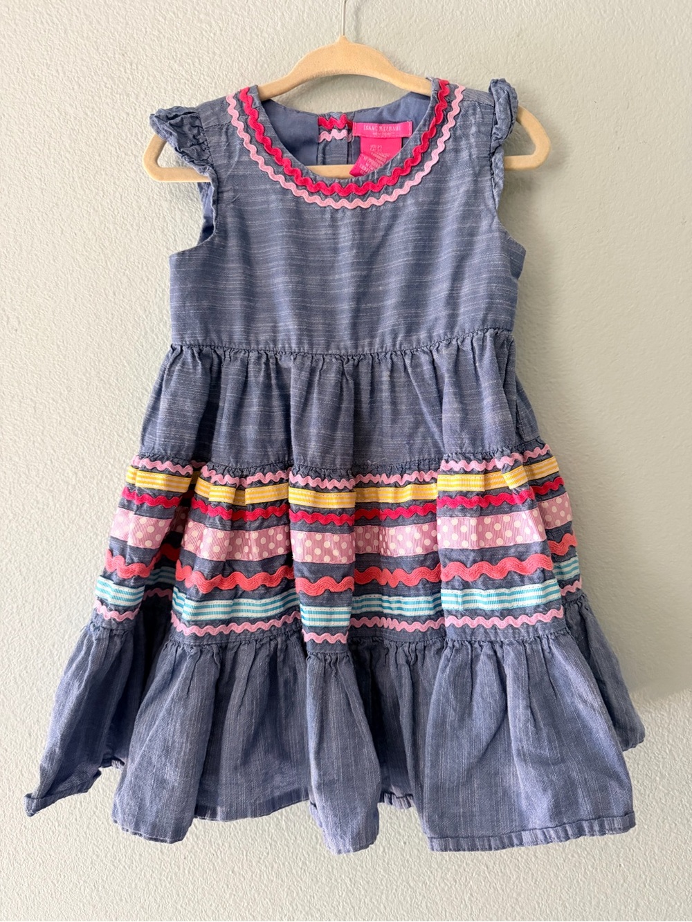Isaac Mizrahi Girls' Chambray Dress with Pink and Yellow Trim 2T